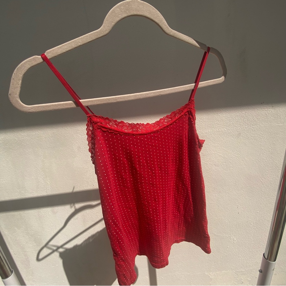 Y2K Red & White Polkadot Lace Cami Size Small - Picture 2 of 6